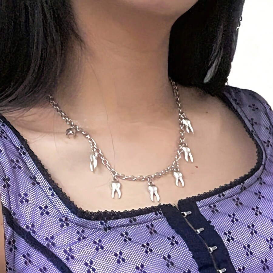 1Pc Gothic Retro Fashion Teeth Pendant Necklace Street Trendy Cool