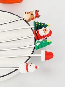不锈钢圣诞礼物餐具套装，可爱的甜点勺和叉子，圣诞礼物礼物，礼品盒包装，配有圣诞老人、雪人、圣诞礼物树和袜子形手柄，非常适合茶、咖啡、甜点和混合居家房间装饰、厨房、圣诞礼物、学校用品 - 彩色 - 查看 5