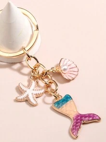 1 Móc khóa công chúa nàng tiên cá có vỏ sò, sao biển và mặt dây chuyền chai gỗ lũa - Nhiều màu - Xem 7