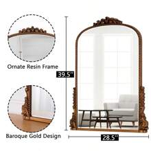 Vintage Baroque Arch Wall Mirror, Antique-Gold Mirrors For Wall Decor 39'' X 28'' Large Accent Mirror Decorative For Living Room Entryway Powder Room - Gold - View 2