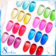 MEET ACROSS 6pcs Crystal Jelly Glass Gel Nail Polish Set, 7ml Semi-Transparent Candy Color Gel Nail Polish Set, Semi-Permanent Mixed Nail Polish, Glass Candy Series Jelly Gel Nail Polish, Removable UV/LED Nail Gel Manicure Set, Nail Art Supplies, Home Salon Gift, For Women - 彩色 - 查看 4