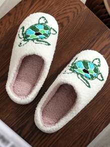 女士卡通海龟毛皮拖鞋，厚底舒适室内家居拖鞋，适合秋冬季