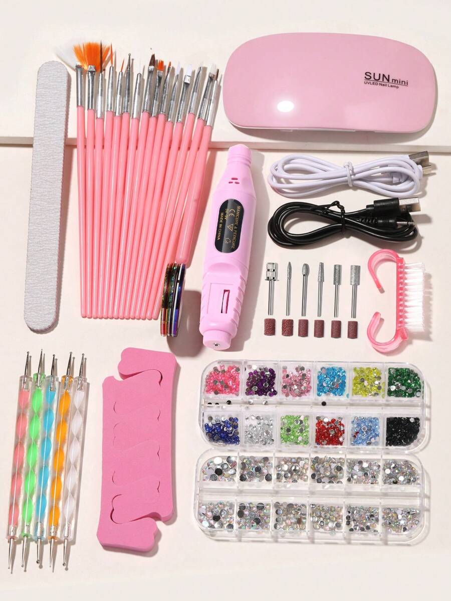 LULAA UV LED Light For Gel Nails31pcs Nail Art Set: Nail Lamp, Nail Pen, Rhinestone Dotting Pen, Nail Decoration, Finger Separator, Gold & Silver Nail Wire, Nail Brush, Buffing Bar, Cuticle Fork, Nail Art Decorations Manicure Tools DIY Salon Home Gifts