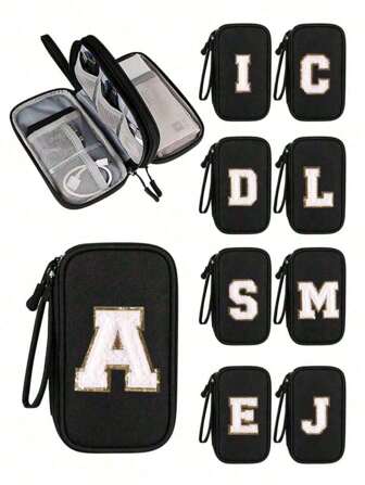 1 pieza de bolsa de almacenamiento digital universal para hombre y mujer hecha de tela de nylon bordada con una letra de unicolor elegante, adecuada para llevar en el día a día o en casa y para viajar. Es un organizador de cables y estuche de cargador para negocios, viajes, escuela, colegio u oficina. El organizador de accesorios electrónicos portátil y a prueba de agua tiene dos capas para guardar todo en un solo lugar, como cables, cargadores, teléfonos y auriculares. La nueva bolsa de almacenamiento portátil tiene dos capas para cables, cargadores, discos duros móviles, banco de energía, auriculares inalámbricos, bluetooth y otros accesorios electrónicos. Mantenga todos sus accesorios electrónicos organizados de manera segura y protegidos, con esta bolsa de almacenamiento portátil a prueba de agua para llevar en viajes de negocios, viajes, escuela, colegio u oficina.