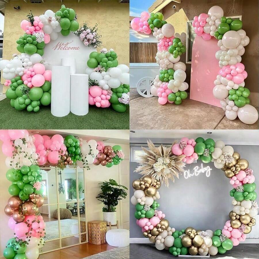 Avocado Green & Pink Balloon Arch Kit, Including 143pcs Sage Green