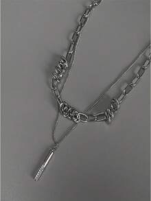 1入組獨特雙層荊棘設計歐美風日韓風格女款項鍊，適用於休閒穿搭 - 銀色 - 查看 2