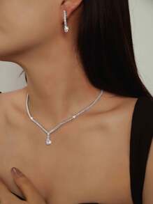 3pcs Simple And Exquisite Cubic Zirconia Jewelry Set, Including Necklace, Earrings And Bracelet, For Women's Daily Wear, Weddings, Parties, Birthdays, And Festivals