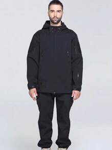 Chaqueta táctica militar impermeable con cremallera para hombre - Negro - Ver 9