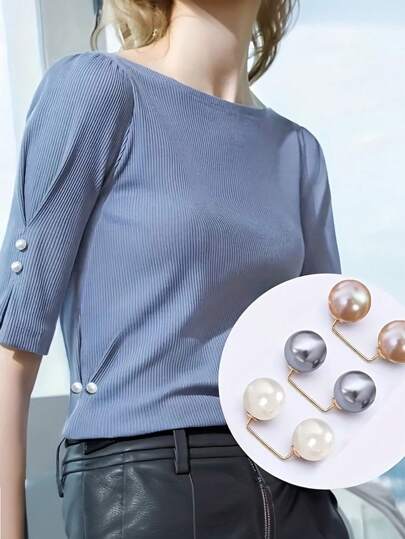 3pcs Pearl Brooch Pins - Adjustable, Anti-Slip, Pin For Waist Cinching, Collar Adjusting, Scarf Securing, Fashion Accessories With Champagne, Grey, White Faux Pearls Button - Perfect For Dress, Shirt, And Outfit Decoration