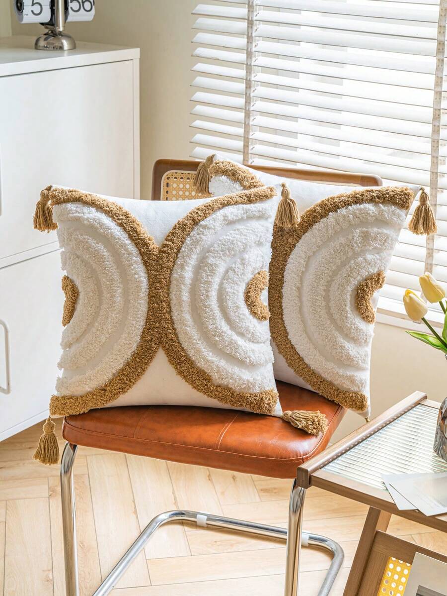 1入組幾何圖案絨面靠枕套，適用於家庭、臥室、客廳沙發裝飾