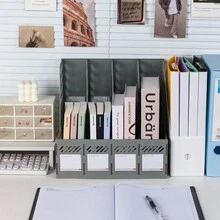 桌上書架文件整理架，A4收納盒，文件夾支架，檔案架，存檔資料儲存架，辦公桌用品整理架 - 彩色 - 查看 12
