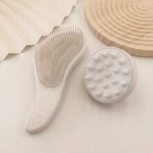 2入組矽膠洗髮刷套裝，頭部按摩梳，洗髮梳，身體按摩刷，浴室淋浴刷，美髮工具 - 米色 - 查看 2