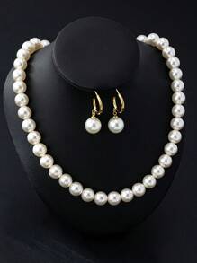 3pcs/Set Elegant Banquet Versatile Glass Pearl Necklace Set, Classic Retro Chic Style, Suitable For Vacation, Mother's Day, Christmas Gift