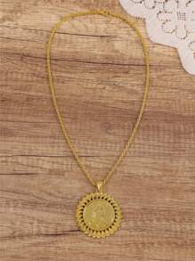 1pc Vintage Napoleon Coin Pattern Big Circular Pendant Necklace, Bridal Wedding Party Holiday Gift Neck Ornament - Necklace - View 5