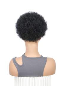 Afro Kinky 捲曲合成髮馬尾假髮 高溫纖維短波抽繩式 Afro Puff 丸子頭 女款，萬聖節 - 黑色 - 查看 5