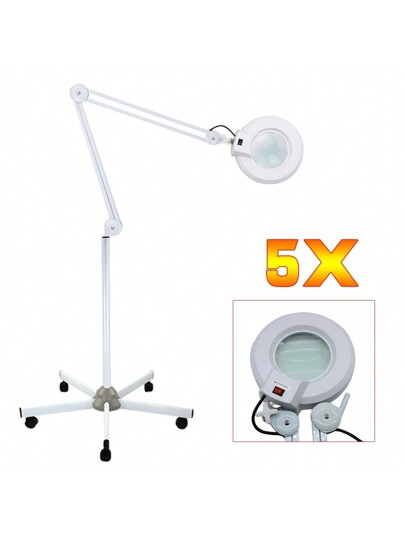 Magnifying Lamp St 5X 5D Diopter Glass Cosmetic Make Up Tripod, Lens, White, LED Dimmable, Adjustable Brightness Levels, As Work Verlichting