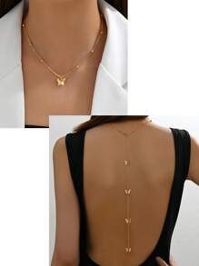 1pc New Fashion European And American Style Pearl Back Chain Simple And Versatile Faux Pearl Body Chain Y Necklace Jewelry For Women - Gold - View 3