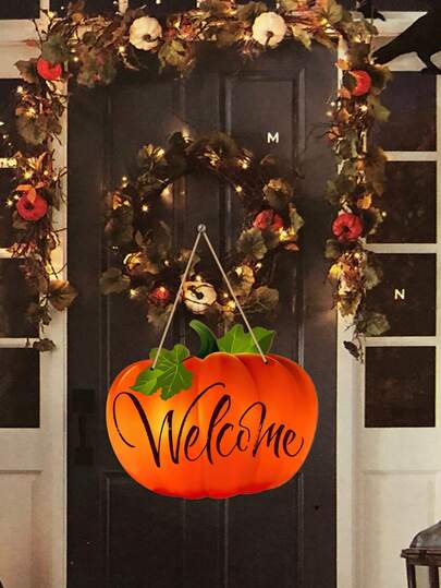 1 pièce/130 pièces Panneau de porte en bois de citrouille de bienvenue pour l'automne, plaque murale à suspendre pour la décoration de la maison, style rustique de ferme, décoration de porte d'entrée, porche extérieur, décoration de récolte