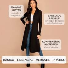 Women's Elongated Cardigan Kimono Coat Fitted Sleeve Elegant Premium Luxury - màu đen - Xem 3