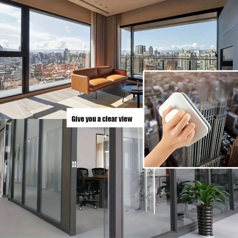 雙面高層家用窗戶清潔工具，強磁雙層高層清潔刷，清洗工具，酒店玻璃刮 - 白色 - 查看 1