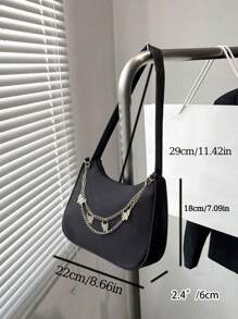 Women's Fashion Butterfly Chain Decor Shoulder Bag - Black - View 7