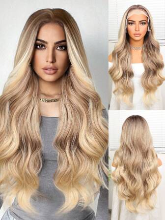 Halloween Costume Wig Preplucked Soft 13*4 Mix Synthetic Fiber Imported From Japan Lace Front Wig Hair Body Wave With Baby Hair Heat Resistant Fiber Synthetic Hair Wig 26 Inch Wig For Women Daily Used