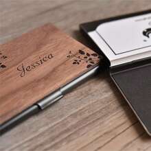 個性化木製名片盒，可定制名字，金屬信用卡套，男士商務卡片套，同事禮物，父親禮物，聖誕禮物 - 彩色 - 查看 3