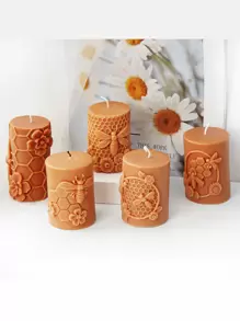3D Relief Bienen Zylindische Kerzen Silikon Form DIY Waben Säule Aromatherapie Kerzen Gips Herstellung Werkzeug Handgemachtes Geschenk Dekoration - Weiss - Übersicht 2