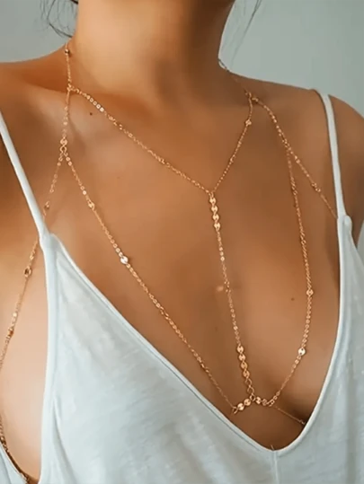 1pc Fashionable Women's Sexy Glitter Disc Body Chain For Beach Bikini