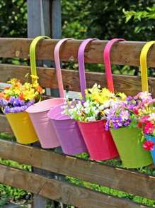 1 件金属铁悬挂花盆，阳台花盆带可拆卸挂钩，壁挂式水桶，多肉植物篮，适用于户外花园盆栽 - 彩色 - 查看 10