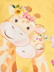 Mono veraniega casual para bebé niña con diseño de jirafa de patas planas - Amarillo - Ver 4