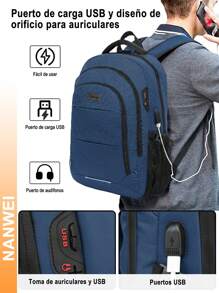 Anti-Theft Backpack, Unisex Waterproof Backpack, USB Port And Combination Lock - Blue - View 2