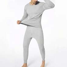 Ropa Interior Térmica Para Hombre, Mantiene El Calor, Cuello Redondo, Manga Larga, Tela Elástica, Conjunto De Calzoncillos Largos, Gris Claro Xl - Gris Claro - Ver 3