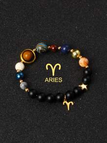 1 pieza Brazalete con universo, galaxia, ocho planetas, 12 constelaciones para mujer, de piedra natural, sistema solar, pulsera con signos del zodiaco Libra, Virgo, Leo, joyería de color dorado de acero inoxidable, colgante de constelación, regalo de joyería para parejas el Día de San Valentín