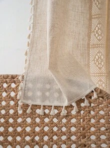 Tokoto 1 件米色拼布遮光窗帘，休闲波西米亚风亚麻镂空流苏装饰窗帘，适用于客厅、卧室、飘窗、餐厅、厨房、酒店、婚礼、节日、所有季节 - 米色 - 查看 10