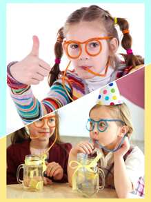 1入組遊戲迷專屬超長鬆垮眼鏡吸管有趣眼鏡新奇無味吸管，滑稽的飲品吸管眼鏡-奇特且靈活的飲料配件-適用於生日、派對和社交聚會-有趣的惡作劇禮物和獨特的派對小禮物 - 圓形 - 查看 6