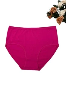 5 piezas/paquete Bragas de talla grande de unicolor simple de cintura alta con estiramiento para mujeres de talla grande