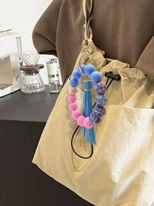 1个波西米亚风印花硅胶珠流苏挂件钥匙扣，可挂在包包上，防丢，是送给朋友、汽车配件、包包挂饰、背包挂件、学生礼物的理想之选。可爱哥特风Y2K风格挂绳，带证件夹，是圣诞节送给老师、姐妹的礼物创意。 - 彩色 - 查看 2
