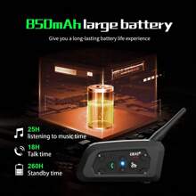 Intercomunicador de casco de moto Bluetooth EJEAS V6 PRO con auricular y micrófono inalámbrico BT de 1200M para 6 pilotos, resistente al agua - Negro - Ver 7