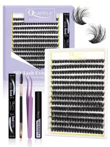quaffly 毛茸茸睫毛延伸套件 280 PCS 個人睫毛延伸套件 0.07D 9-16MIX簇群莫席套件 睫毛黏合劑和密封劑和睫毛除膠液 睫毛刷套裝与鑷子用於睫毛延伸（套裝-80D-0.07D 9-16MIX） - 黑色 - 查看 1