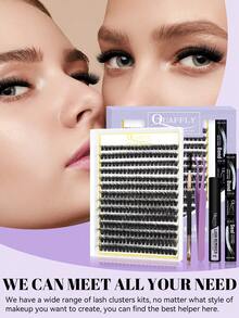 quaffly 毛茸茸睫毛延伸套件 280 PCS 個人睫毛延伸套件 0.07D 9-16MIX簇群莫席套件 睫毛黏合劑和密封劑和睫毛除膠液 睫毛刷套裝与鑷子用於睫毛延伸（套裝-80D-0.07D 9-16MIX） - 黑色 - 查看 2