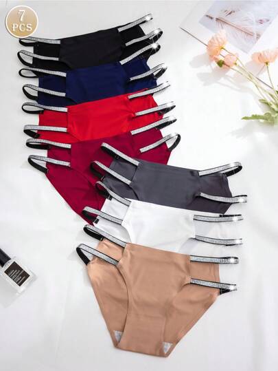 7pcs Shiny Adhesive Nylon Breathable Women's Low-Rise One-Piece Triangle Panties