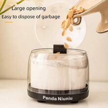 Panda Desktop Trash Can Cream-Colored Style, Large Capacity With Lid Dust-Proof Tabletop Waste & Storage Bin For Household Living Room - Multicolor - View 7