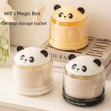 Panda Desktop Trash Can Cream-Colored Style, Large Capacity With Lid Dust-Proof Tabletop Waste & Storage Bin For Household Living Room - Multicolor - View 5