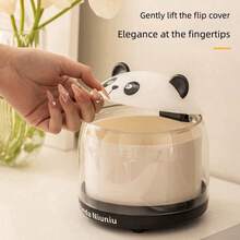 Panda Desktop Trash Can Cream-Colored Style, Large Capacity With Lid Dust-Proof Tabletop Waste & Storage Bin For Household Living Room - Multicolor - View 4