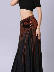 Sparkling Belly Dance Waist Chain With Long Fringe And Sequins,  Dance Performance Hip Scarf - Long Tassel Waist Chain - View 8