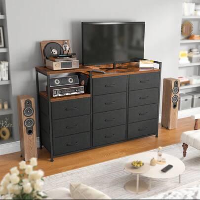 EnHomee 50"W Dresser For Bedroom With 11 Drawers, Long Dresser TV Stand With Shelves, Wide Dressers & Chests Of Drawers, Large Dresser With Sturdy Metal Frame And Wood Top, Halloween Decorations, Autumn Decor, Festival Decor, Black