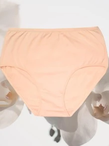5 piezas/paquete Bragas de talla grande de unicolor simple de cintura alta con estiramiento para mujeres de talla grande