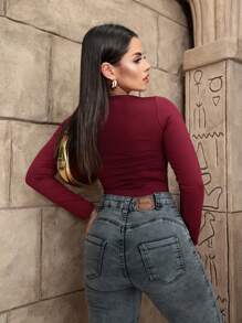 Women Bodysuits - Burgundy - View 3