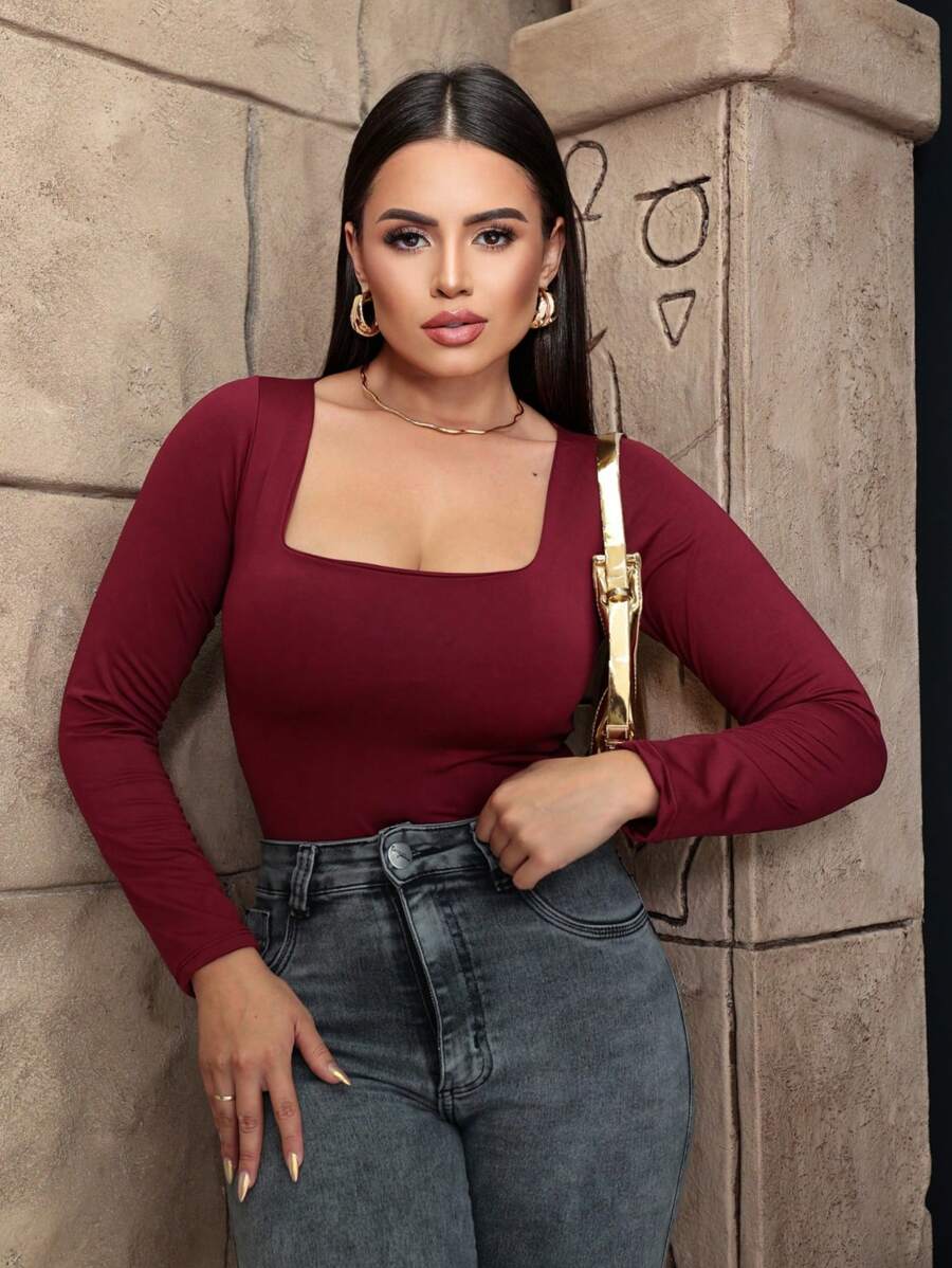 Women Bodysuits - Burgundy - View 1